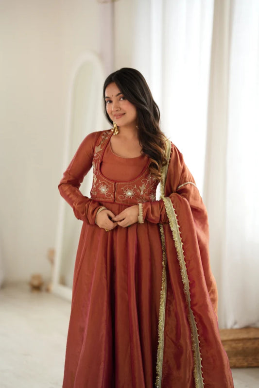 Flora  Jacket Rust Colour Anarkali Suit Set