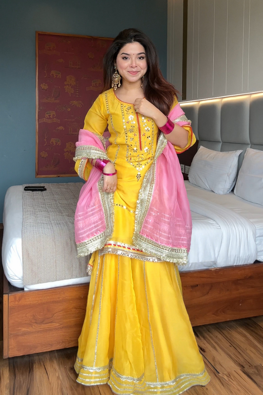Simar`s Yellow Sharara Suit Set