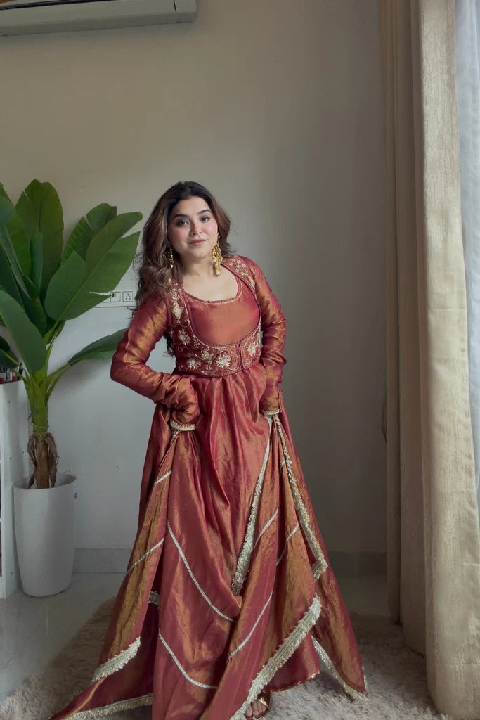 Flora  Jacket Rust Colour Anarkali Suit Set