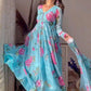 ANISKA SKY BLUE FLORAL PRINT ORGANZA SUIT SET