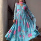 ANISKA SKY BLUE FLORAL PRINT ORGANZA SUIT SET