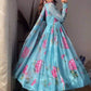 ANISKA SKY BLUE FLORAL PRINT ORGANZA SUIT SET