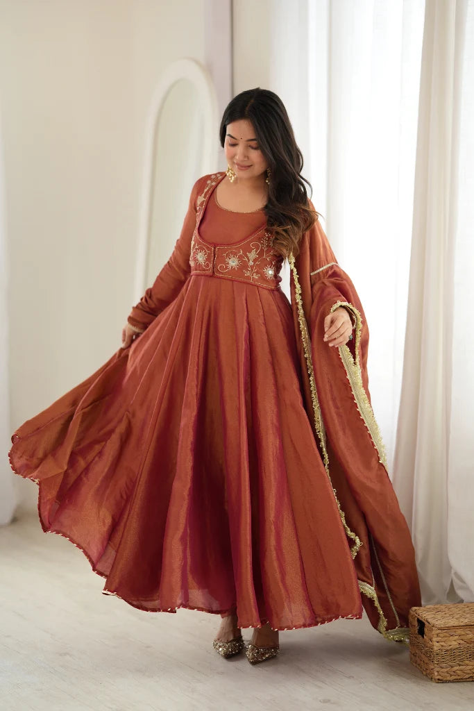 Flora  Jacket Rust Colour Anarkali Suit Set