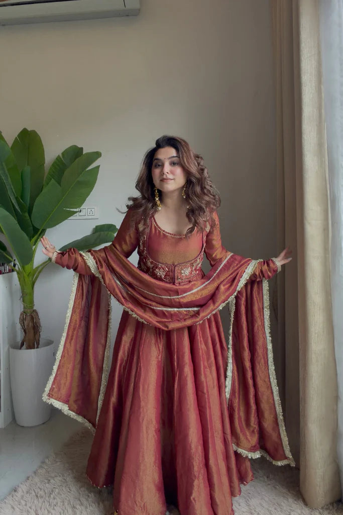 Flora  Jacket Rust Colour Anarkali Suit Set