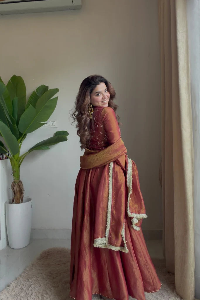 Flora  Jacket Rust Colour Anarkali Suit Set