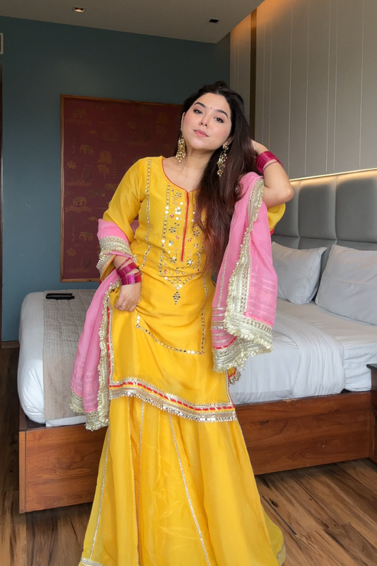 Simar`s Yellow Sharara Suit Set