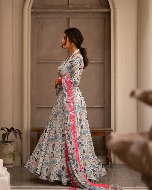 DESIGNER READYMADE GOWN AND Dupatta SINON FABRIC SUIT SET TD-127*
