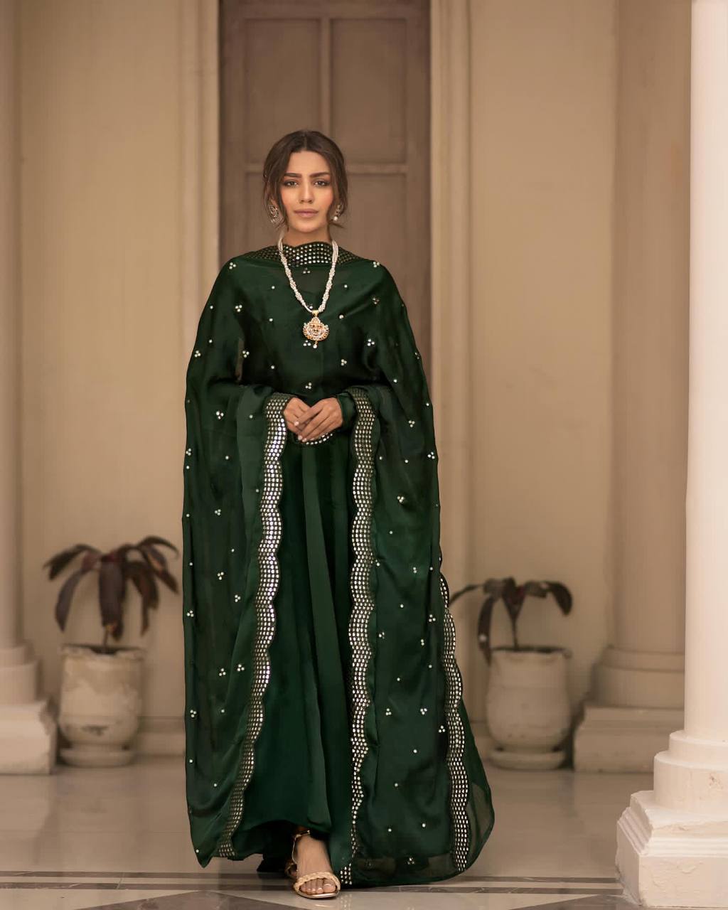 GREEN COLOUR  READYMADE ANARKALI SUIT SET
