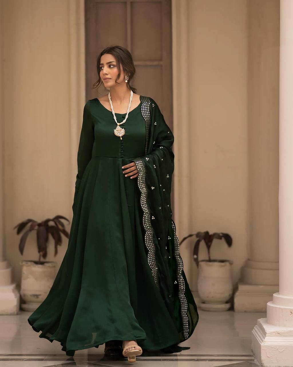 GREEN COLOUR  READYMADE ANARKALI SUIT SET