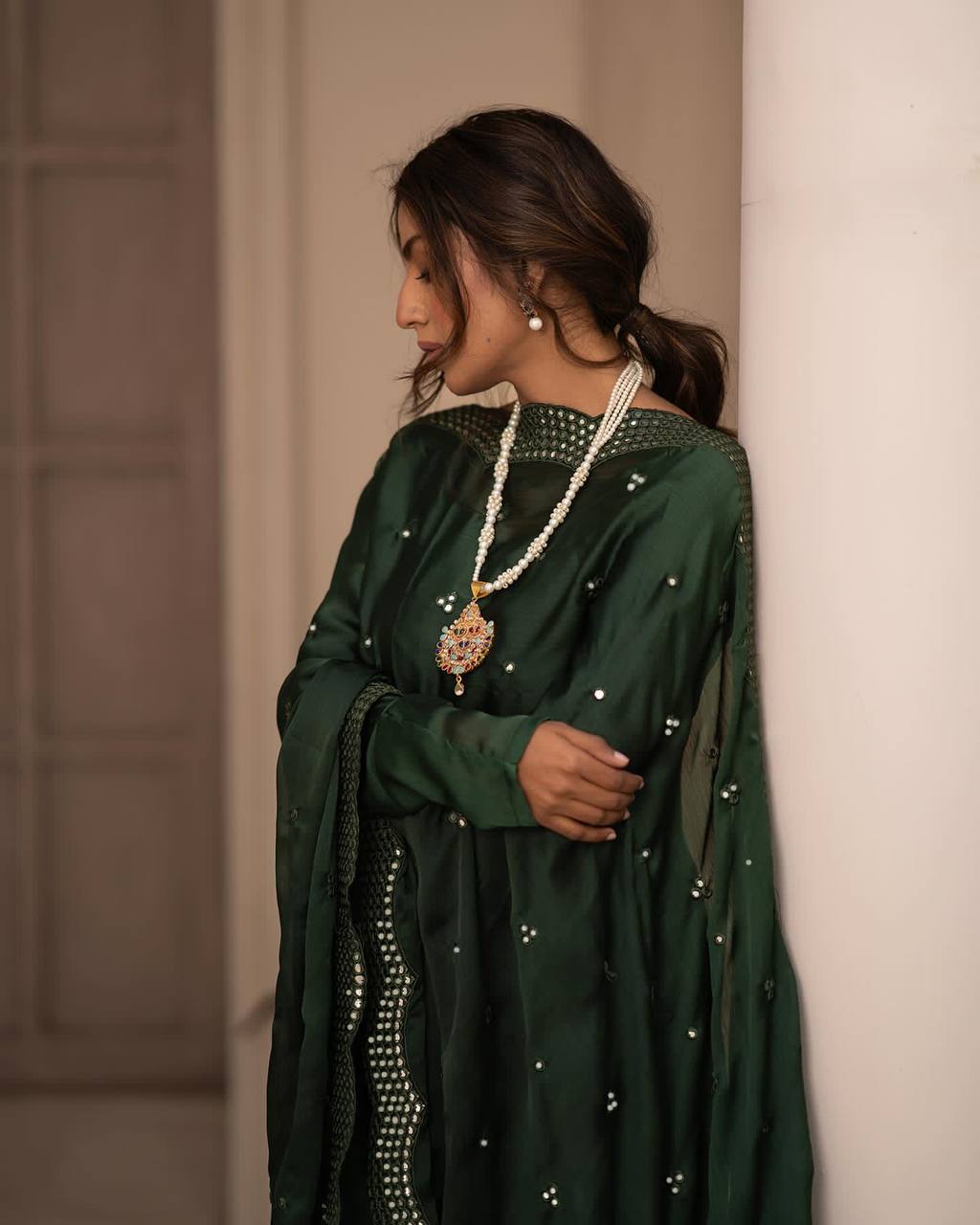 GREEN COLOUR  READYMADE ANARKALI SUIT SET