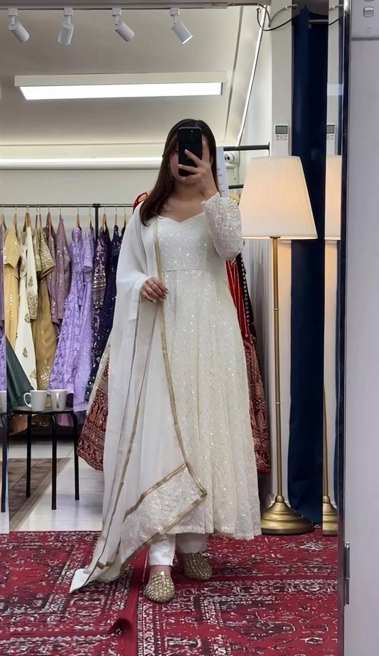 Makhamali Sequins Work Gown pent and duptta suit set