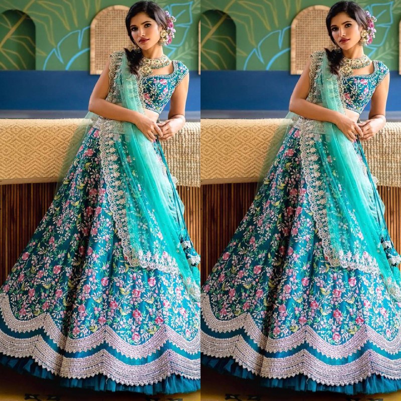 Sky Blue's Premium Quality Heavy Traditional Lehenga Choli