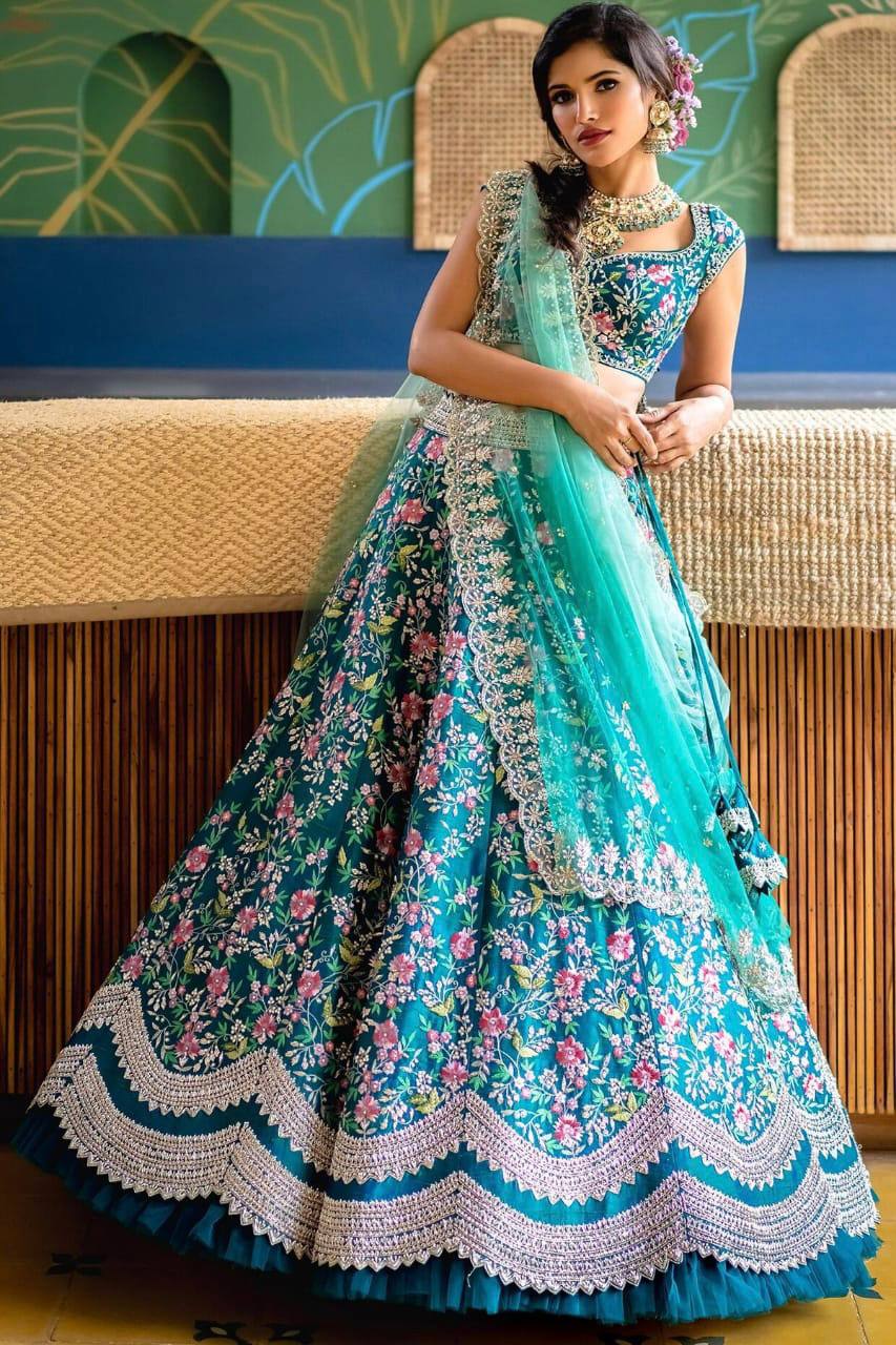 Sky Blue's Premium Quality Heavy Traditional Lehenga Choli