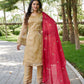 Mahi's Chiku Colours Suit Set With Duble  Duptta Red & Green Bell Sleeves
