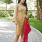 Mahi's Chiku Colours Suit Set With Duble  Duptta Red & Green Bell Sleeves