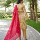 Mahi's Chiku Colours Suit Set With Duble  Duptta Red & Green Bell Sleeves