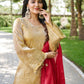 Mahi's Chiku Colours Suit Set With Duble  Duptta Red & Green Bell Sleeves