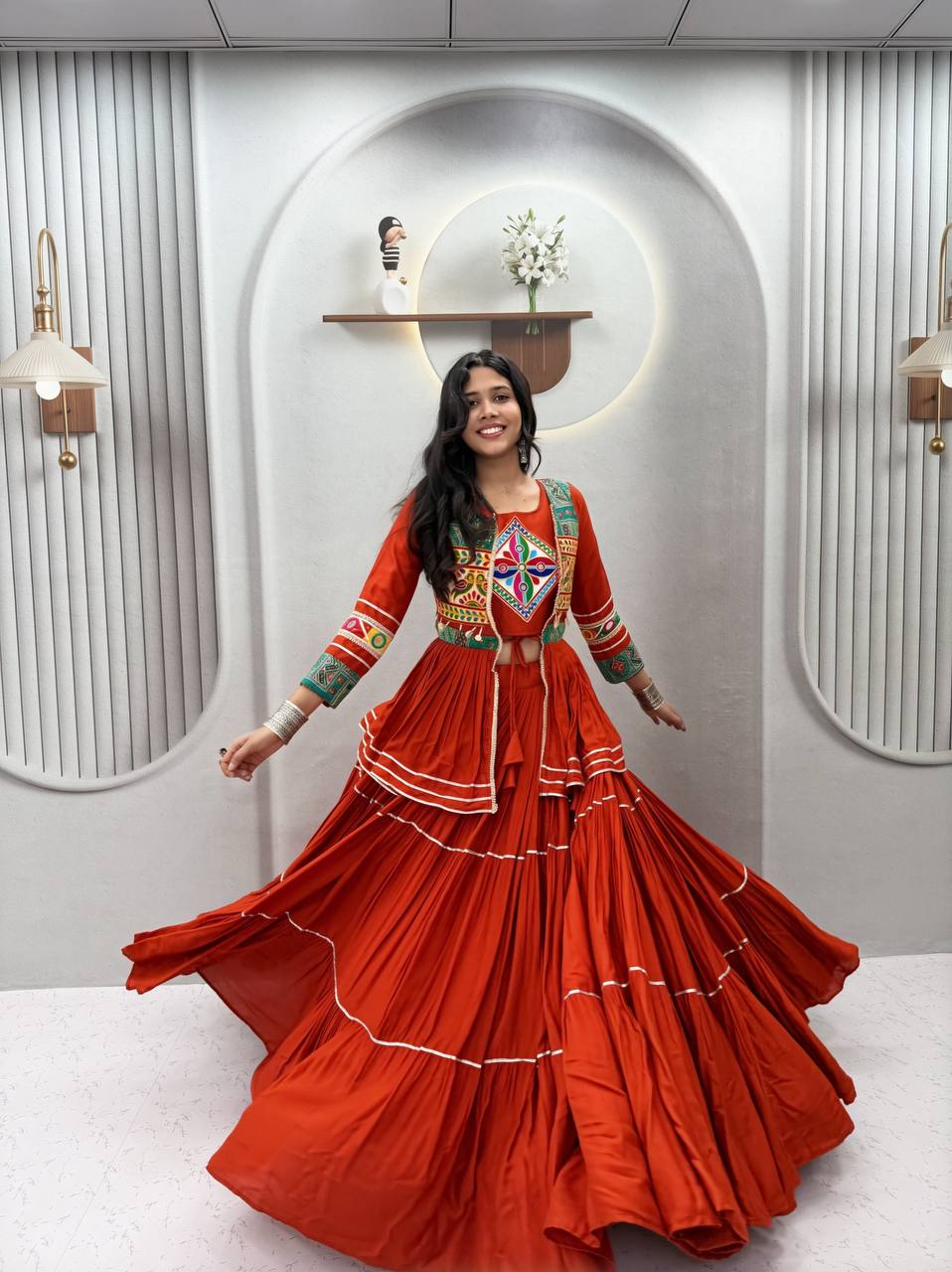 Navratri Special Orange  Gamathi Work Lehenga choli
