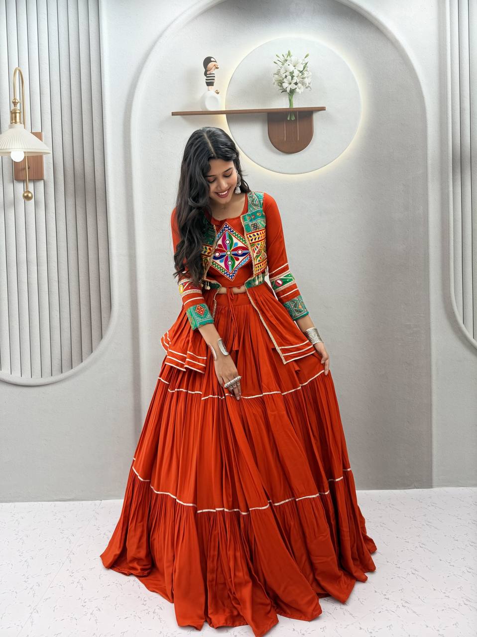 Navratri Special Orange  Gamathi Work Lehenga choli