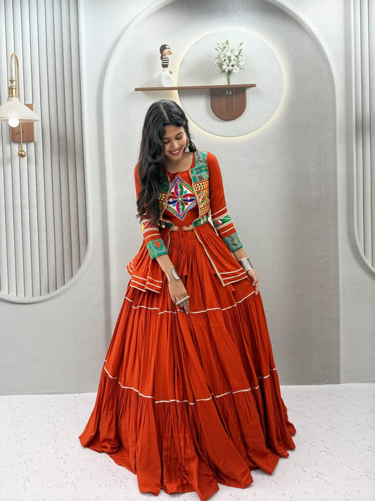 Navratri Special Orange  Gamathi Work Lehenga choli