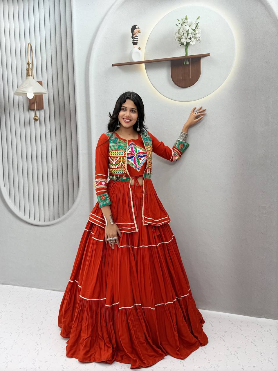 Navratri Special Orange  Gamathi Work Lehenga choli