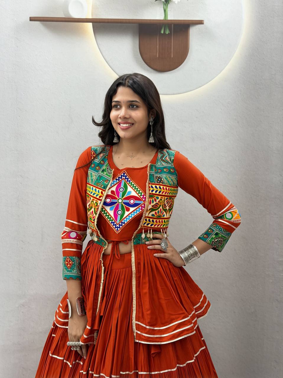 Navratri Special Orange  Gamathi Work Lehenga choli