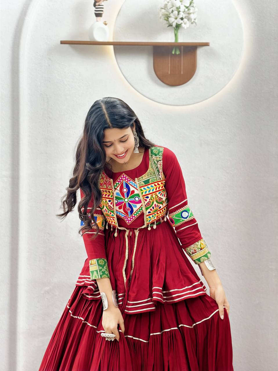 Navratri Special Maroon Gamathi Work Lehenga choli