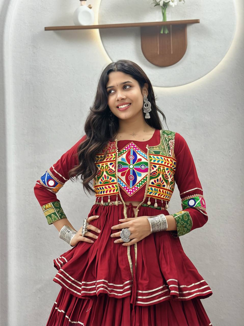 Navratri Special Maroon Gamathi Work Lehenga choli
