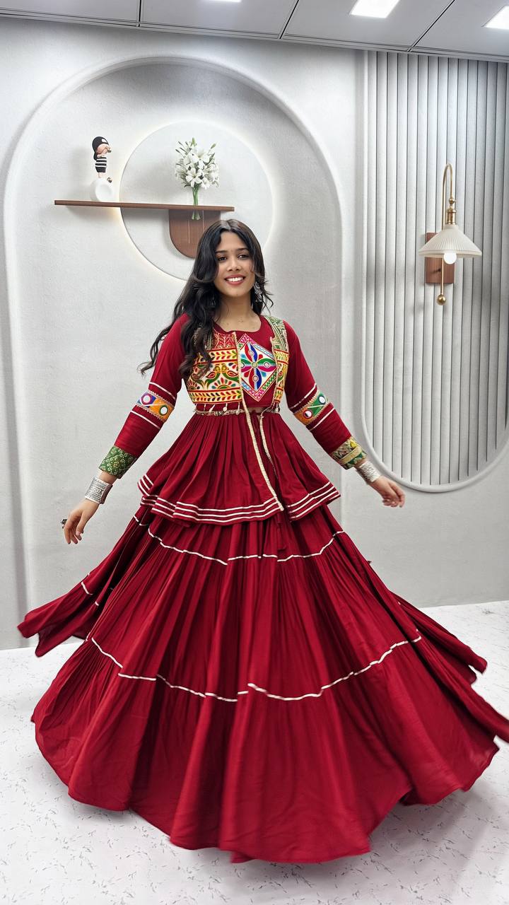Navratri Special Maroon Gamathi Work Lehenga choli