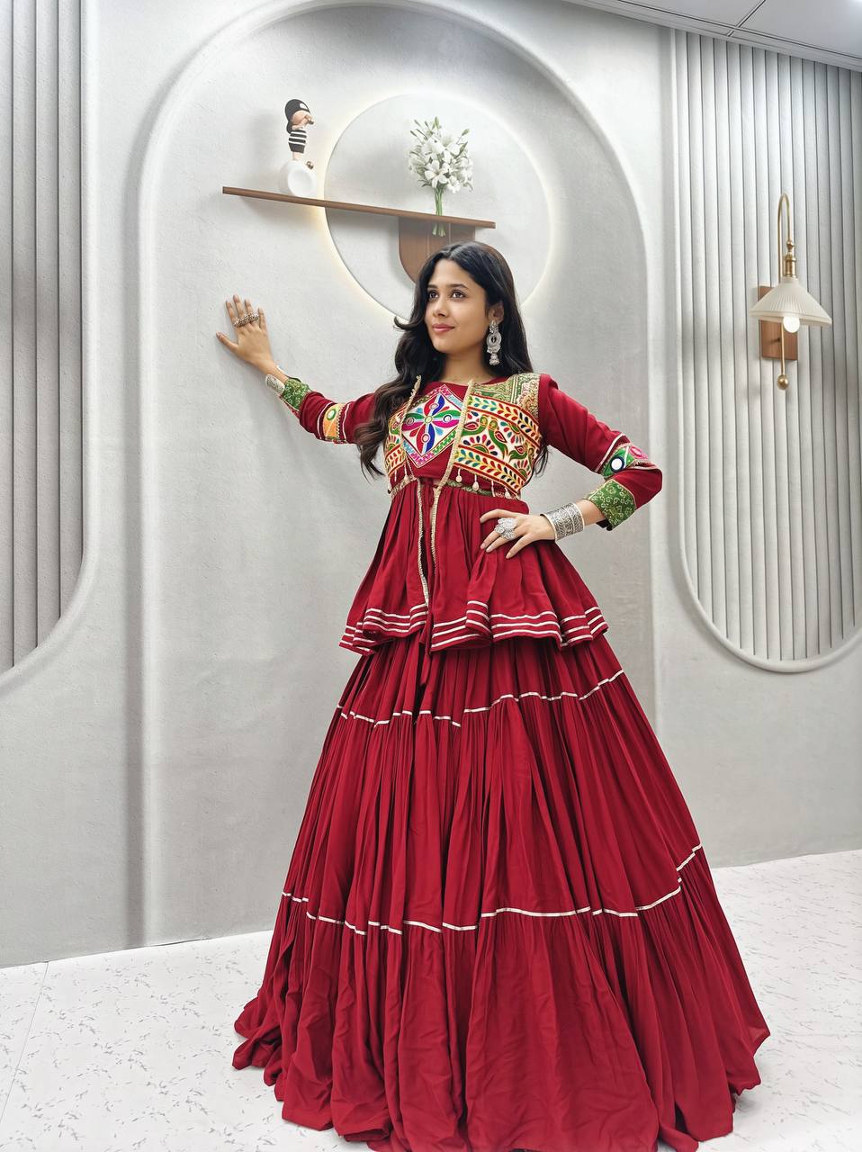 Navratri Special Maroon Gamathi Work Lehenga choli