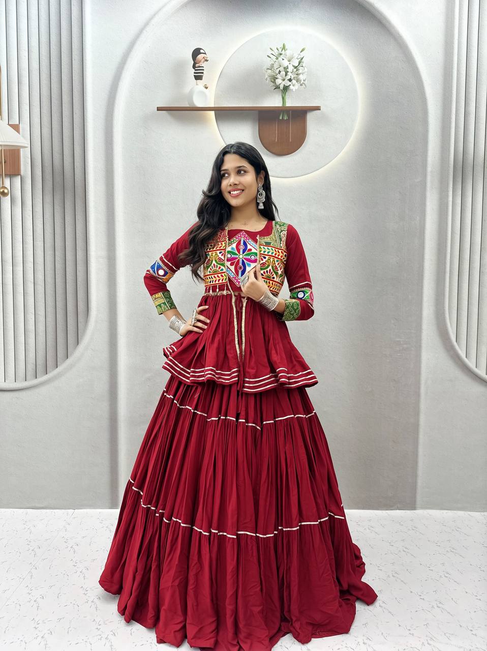 Navratri Special Maroon Gamathi Work Lehenga choli