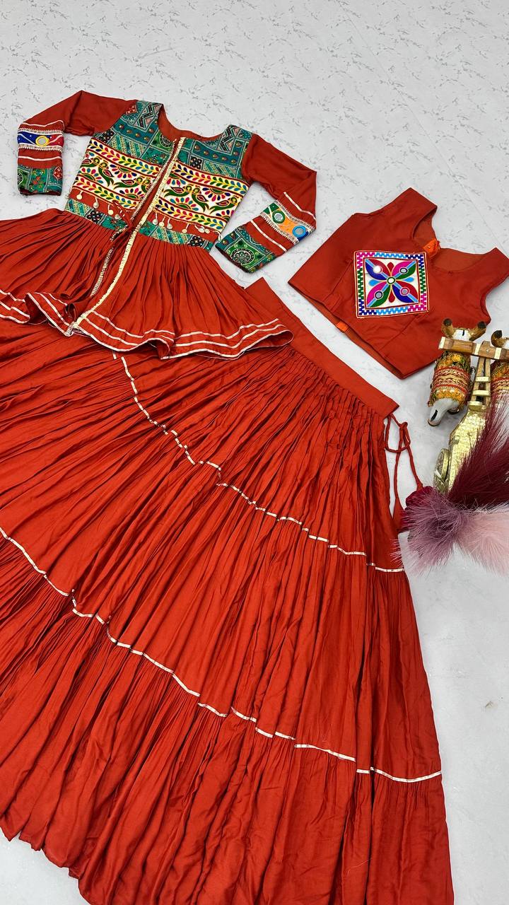 Navratri Special Orange  Gamathi Work Lehenga choli