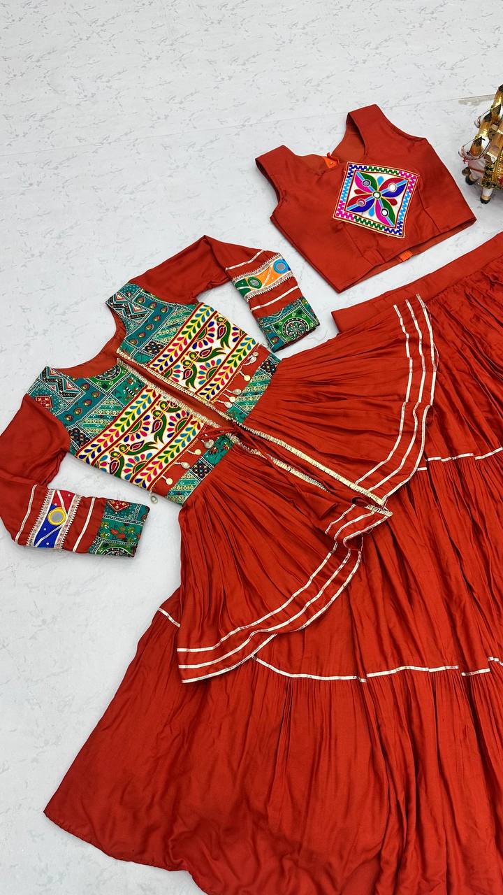 Navratri Special Orange  Gamathi Work Lehenga choli