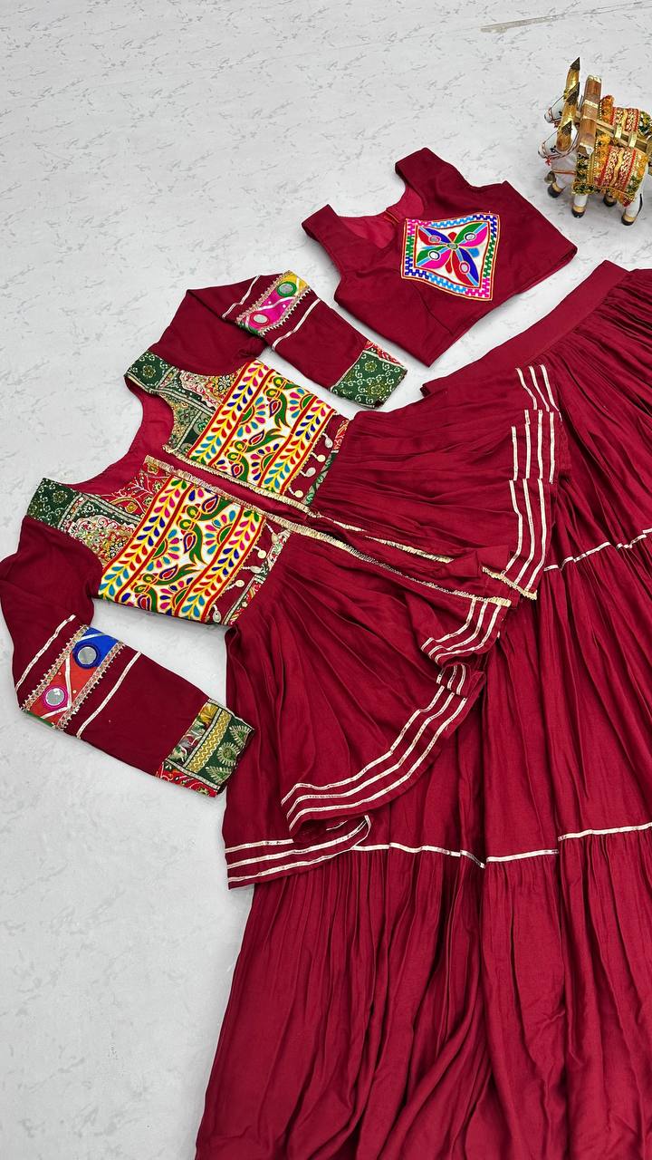 Navratri Special Maroon Gamathi Work Lehenga choli