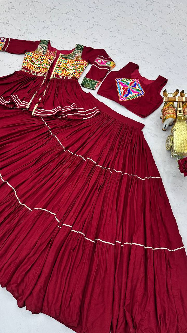 Navratri Special Maroon Gamathi Work Lehenga choli