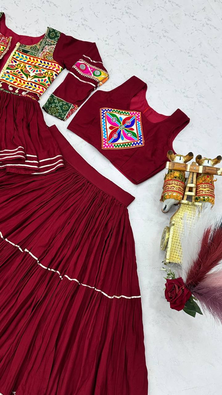 Navratri Special Maroon Gamathi Work Lehenga choli