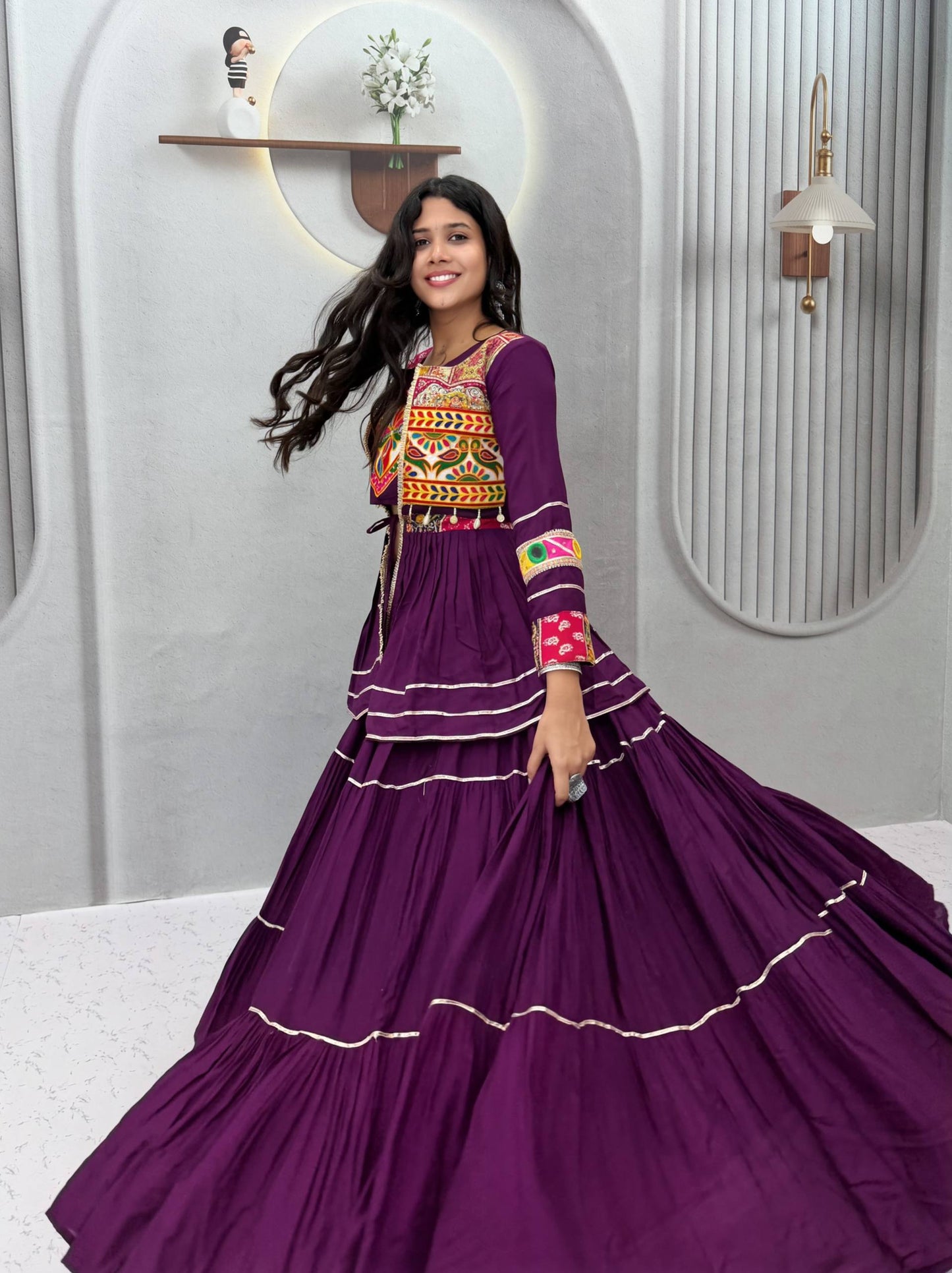 Navratri Special Purple Gamathi Work Lehenga choli