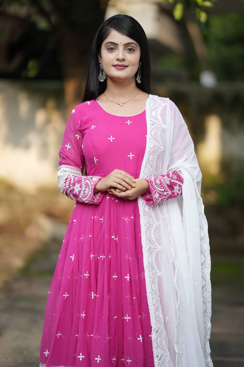 RANI PINK *READYMADE*ANARKALI*SUIT*SET TD-6040