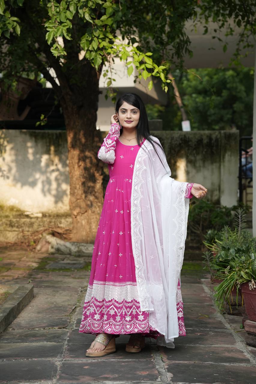 RANI PINK *READYMADE*ANARKALI*SUIT*SET TD-6040