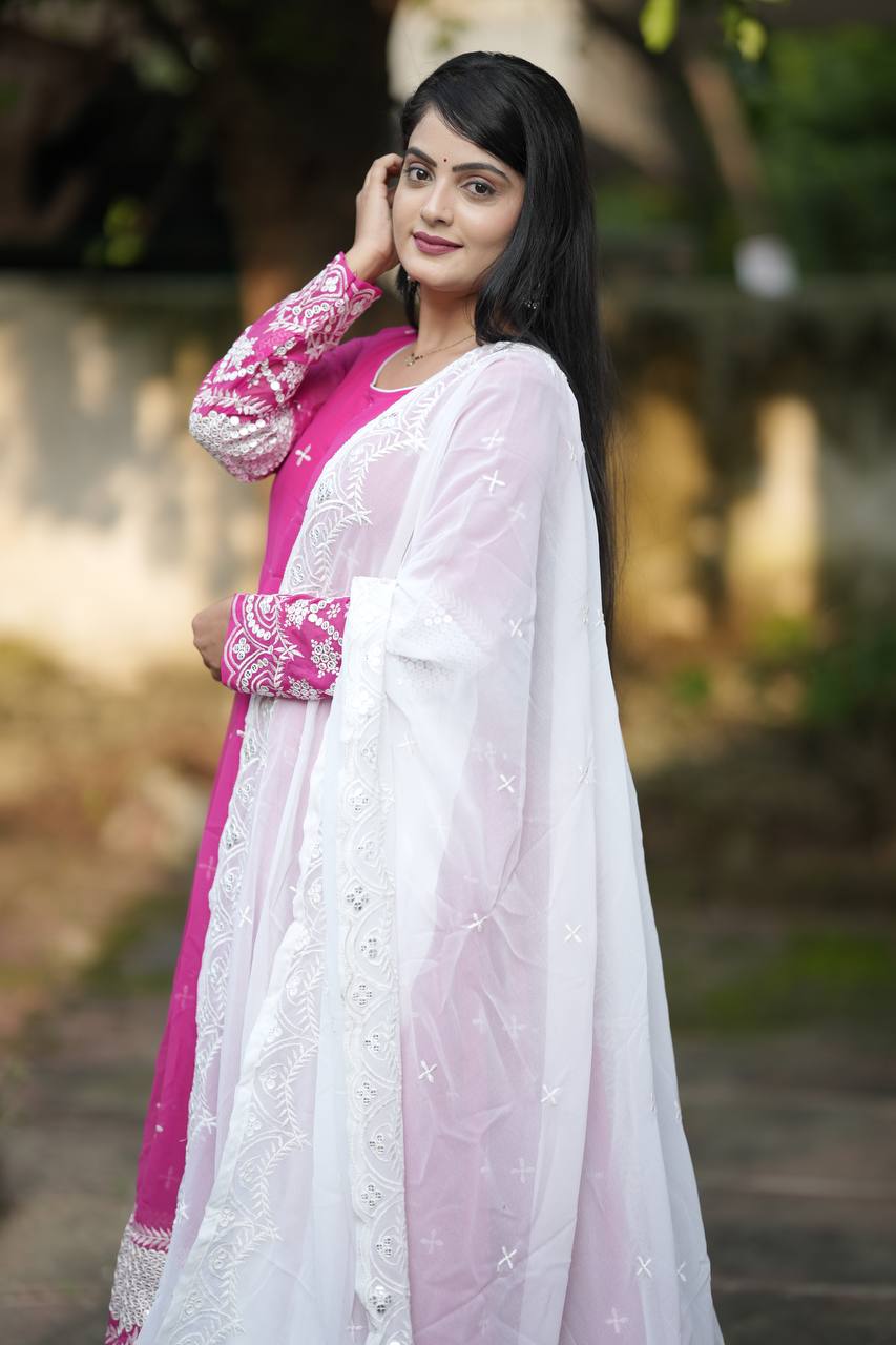 RANI PINK *READYMADE*ANARKALI*SUIT*SET TD-6040