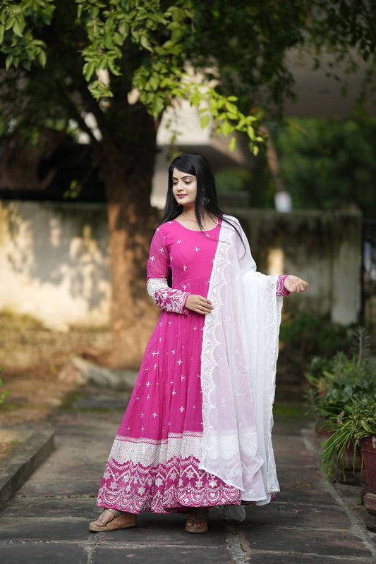 RANI PINK *READYMADE*ANARKALI*SUIT*SET TD-6040