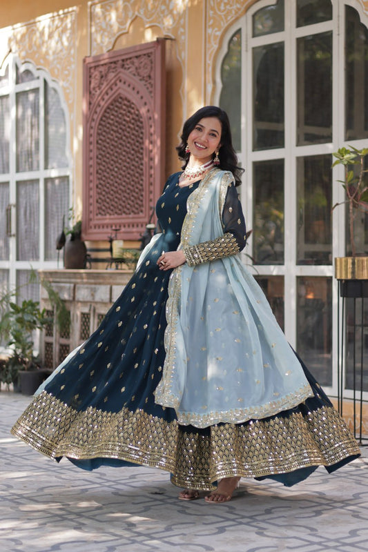 KAIRA'S RAMA PREMIUM DESIGNER READYMADE GOWN SUIT SET .