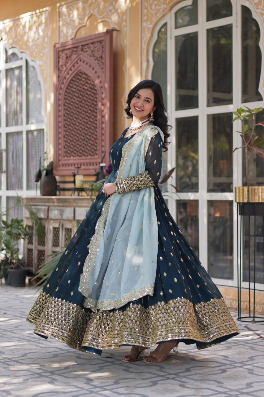 KAIRA'S RAMA PREMIUM DESIGNER READYMADE GOWN SUIT SET .