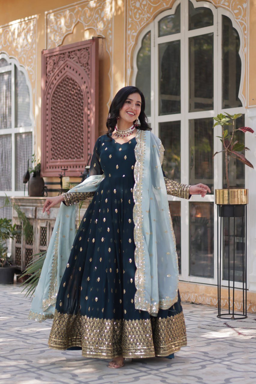 KAIRA'S RAMA PREMIUM DESIGNER READYMADE GOWN SUIT SET .