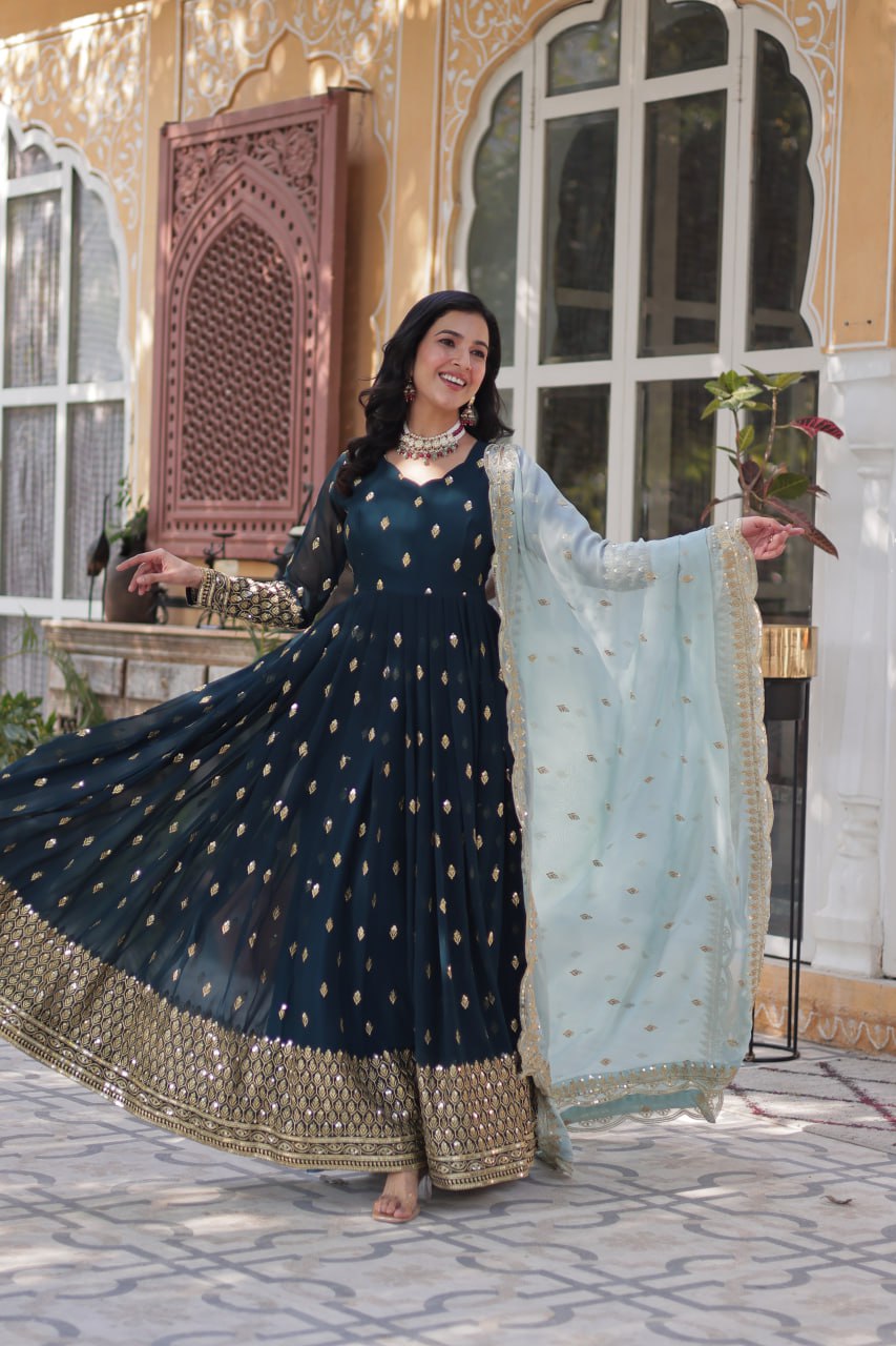 KAIRA'S RAMA PREMIUM DESIGNER READYMADE GOWN SUIT SET .