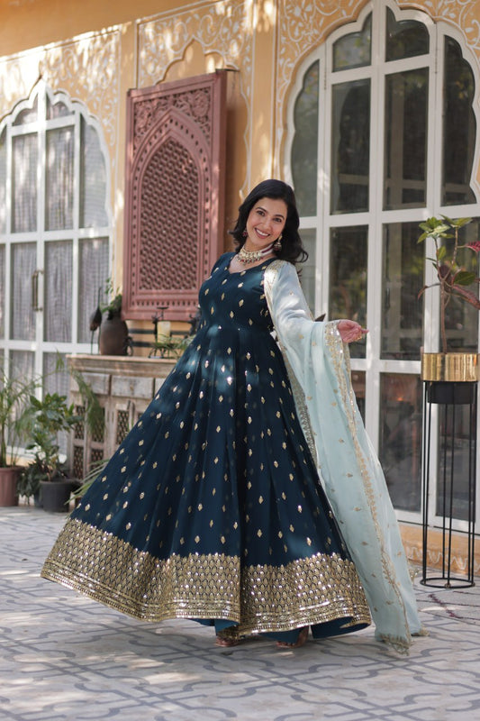KAIRA'S RAMA PREMIUM DESIGNER READYMADE GOWN SUIT SET .