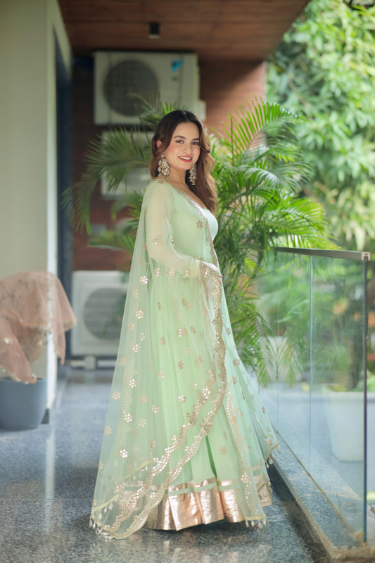 Mint Green  Anarkali Premium Suit Set