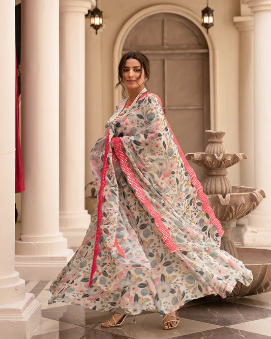 DESIGNER READYMADE GOWN AND Dupatta SINON FABRIC SUIT SET TD-127*