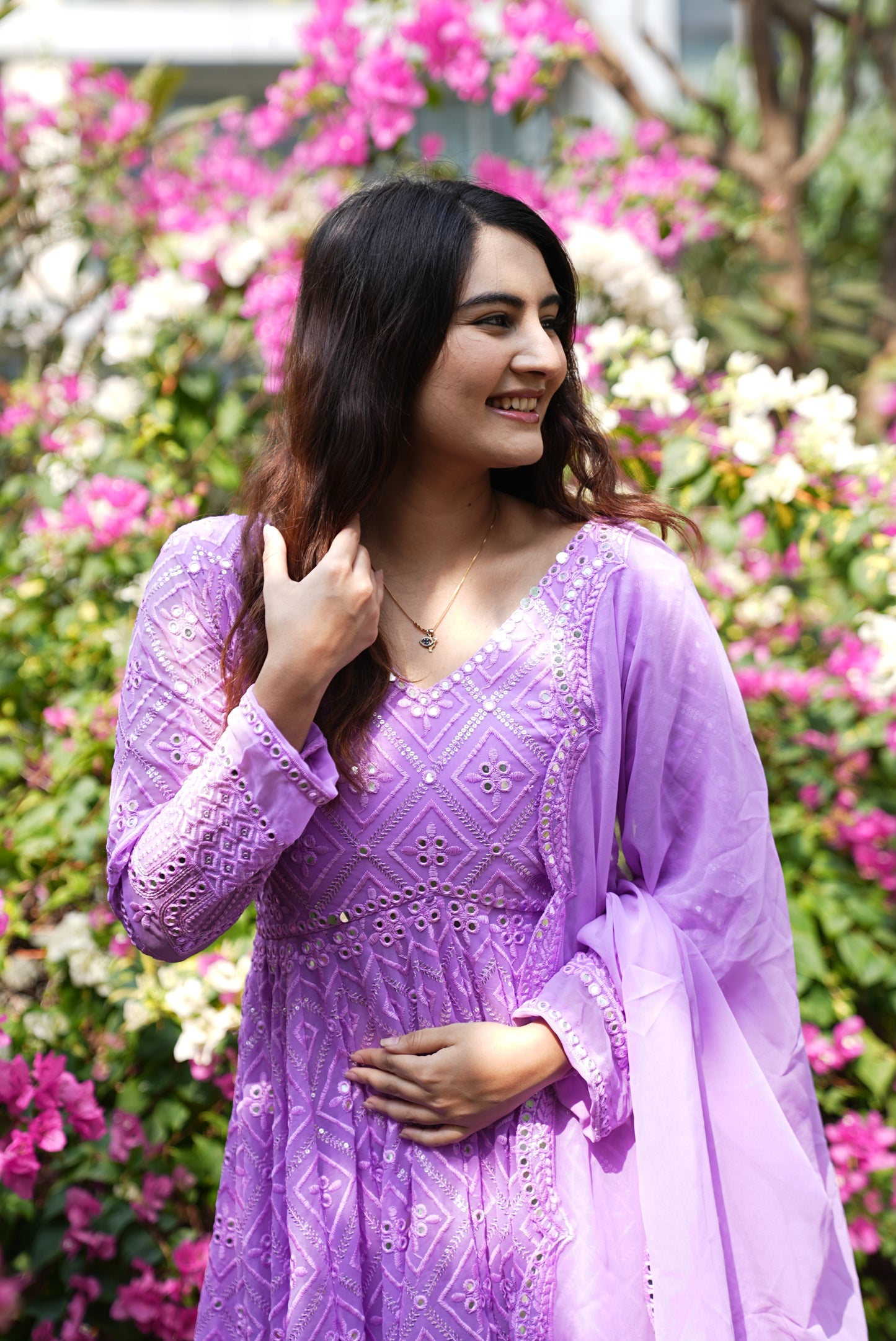 Lucknowi Sequins Work Gown pent and duptta suit set