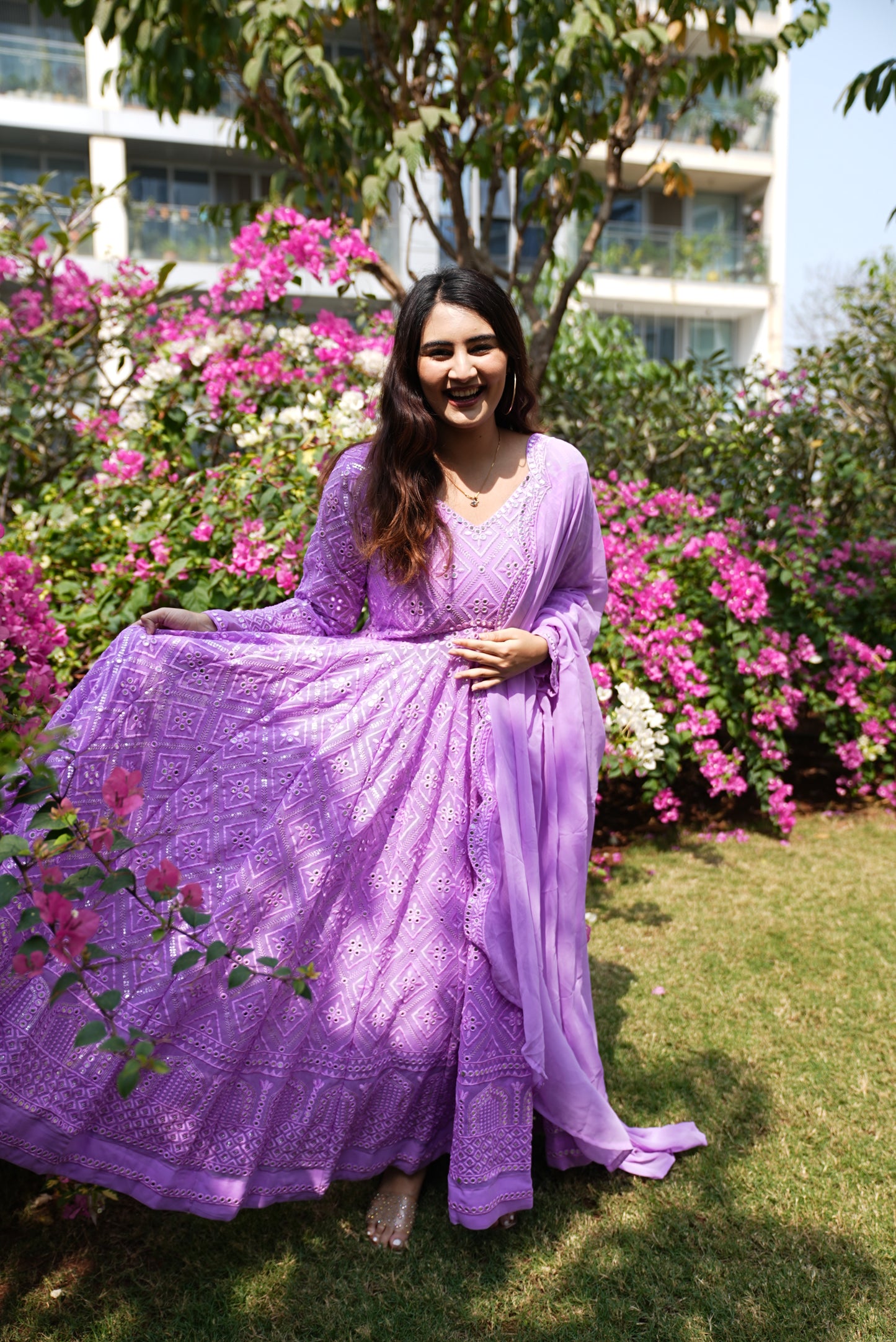 Lucknowi Sequins Work Gown pent and duptta suit set